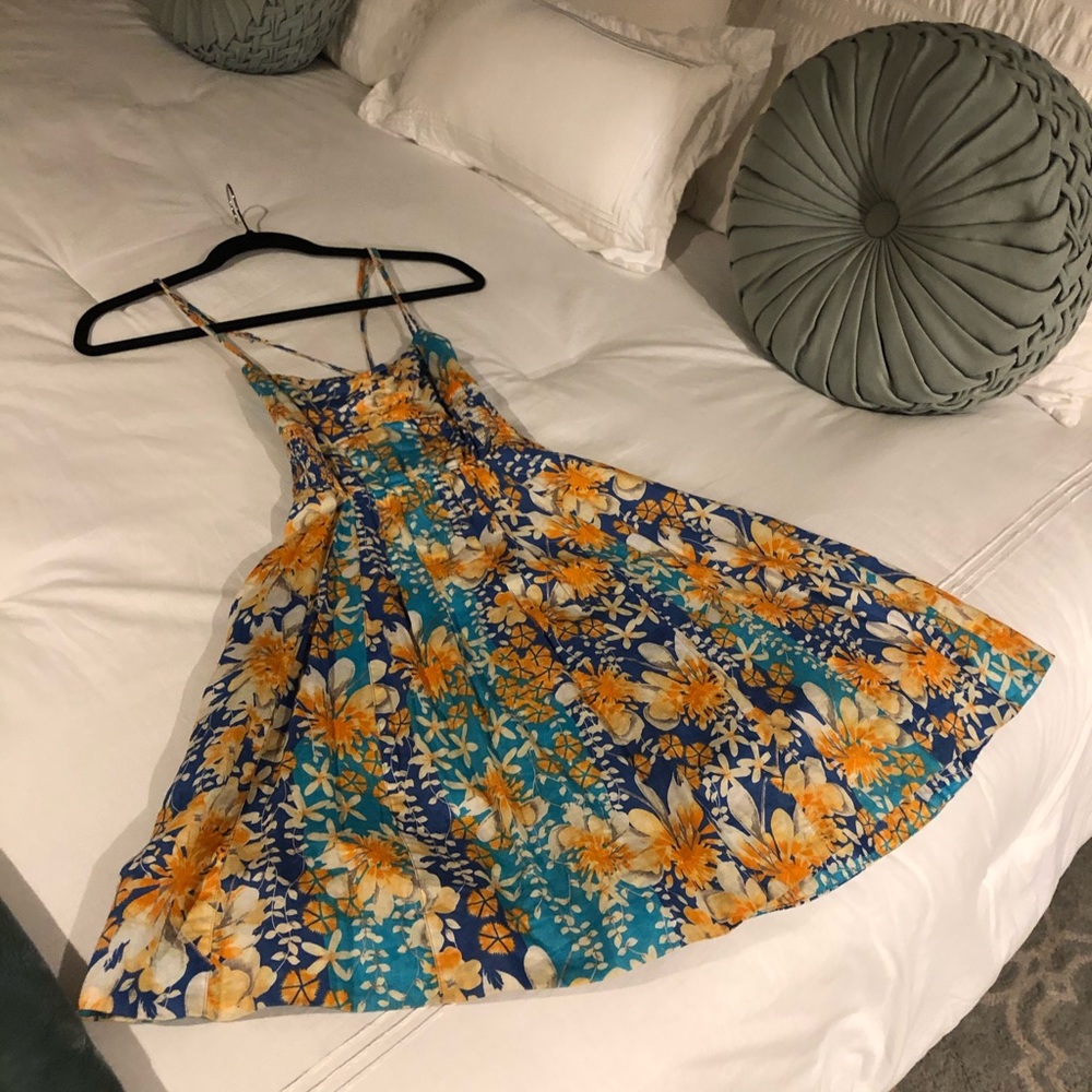 Free People Floral Mini Dress - Blue, Yellow, White